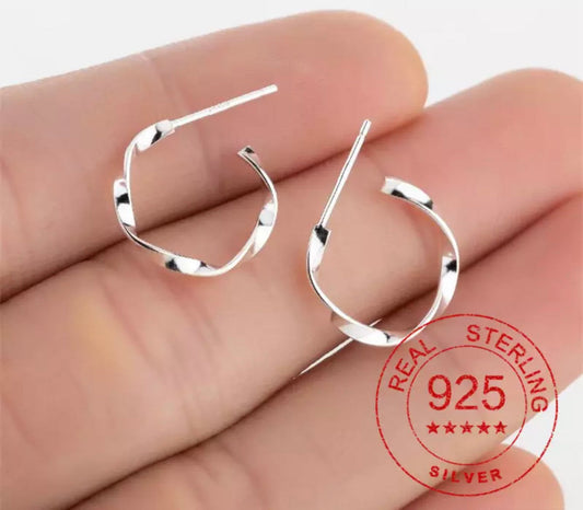 Metal Earrings - Twist Hoop - Sterling Silver