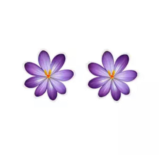 Acrylic Stud Earrings - Purple Flower Orange Middle