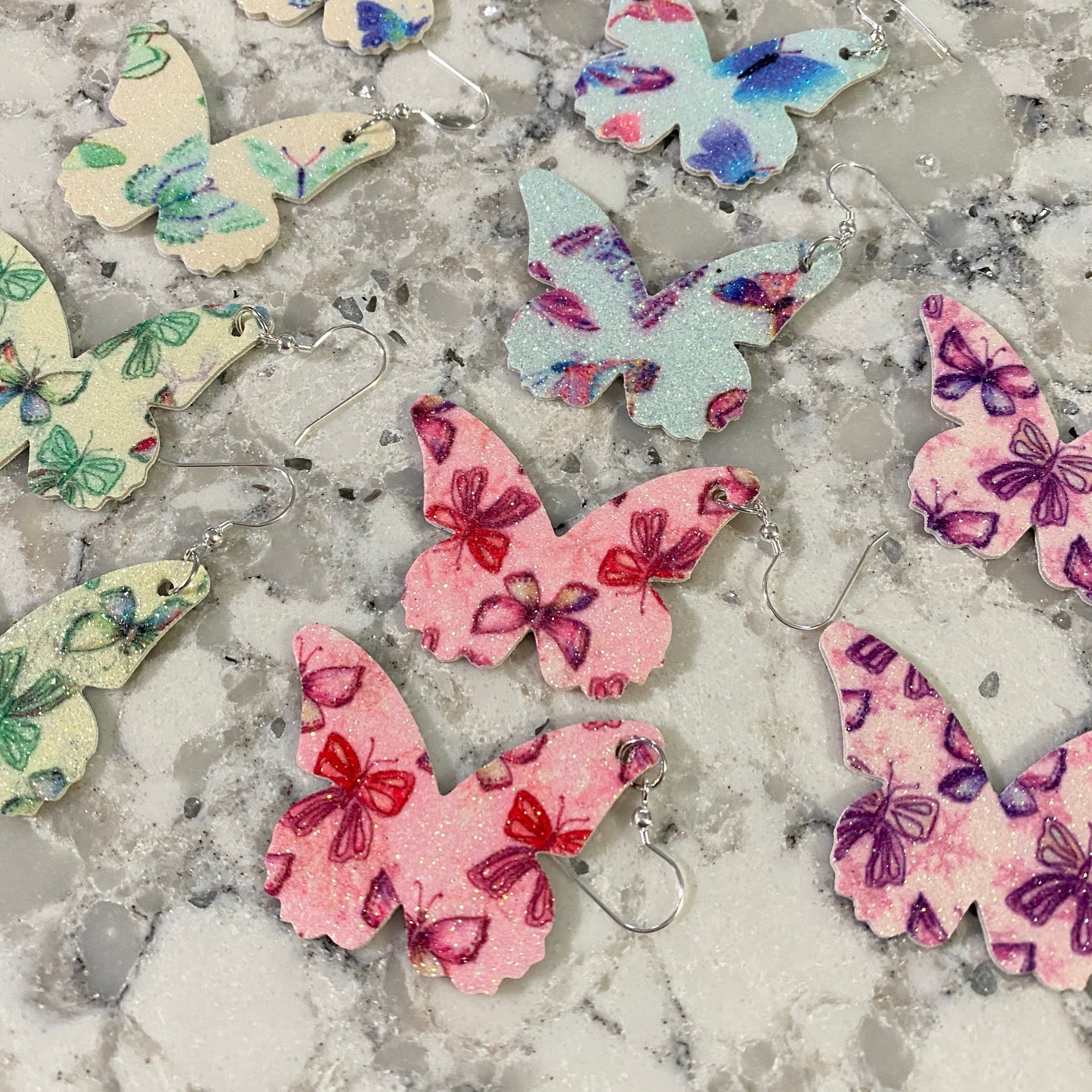 Faux Leather Earrings - Butterfly Shaped Sparkle
