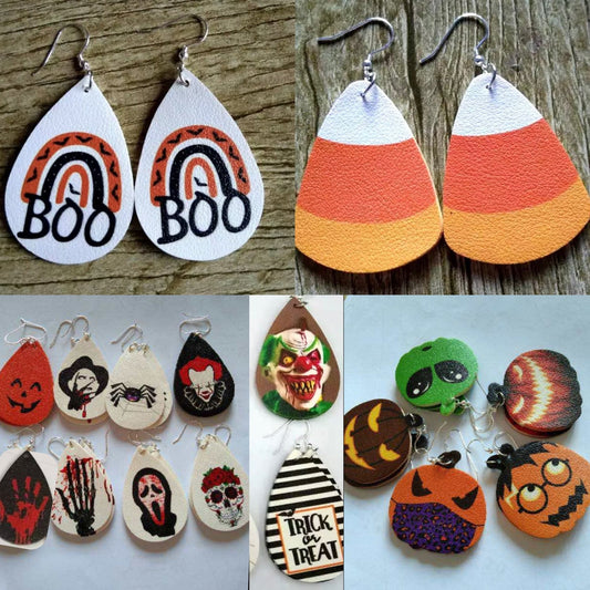 Faux Leather Earrings - Halloween Graphic