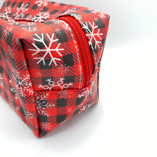 Pouch - Stand Up Rectangle Zip - Red Plaid Snowflake