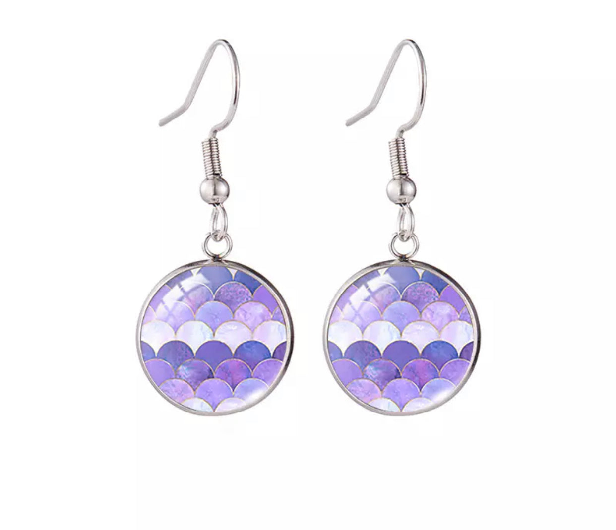 Glass Dome Drop Earrings - Mermaid