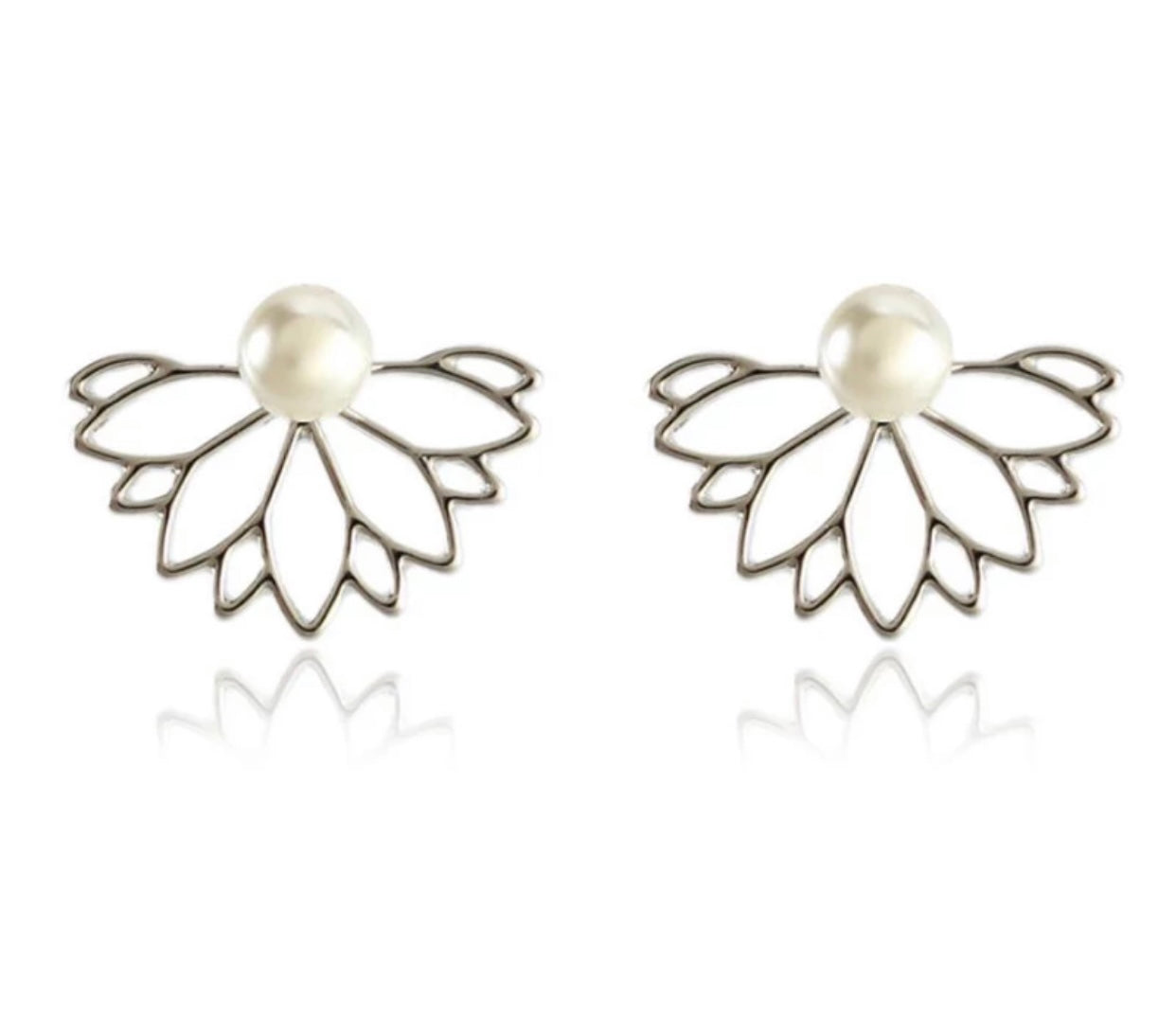 Metal Stud Earrings - Pearl Lotus Peek-A-Boo