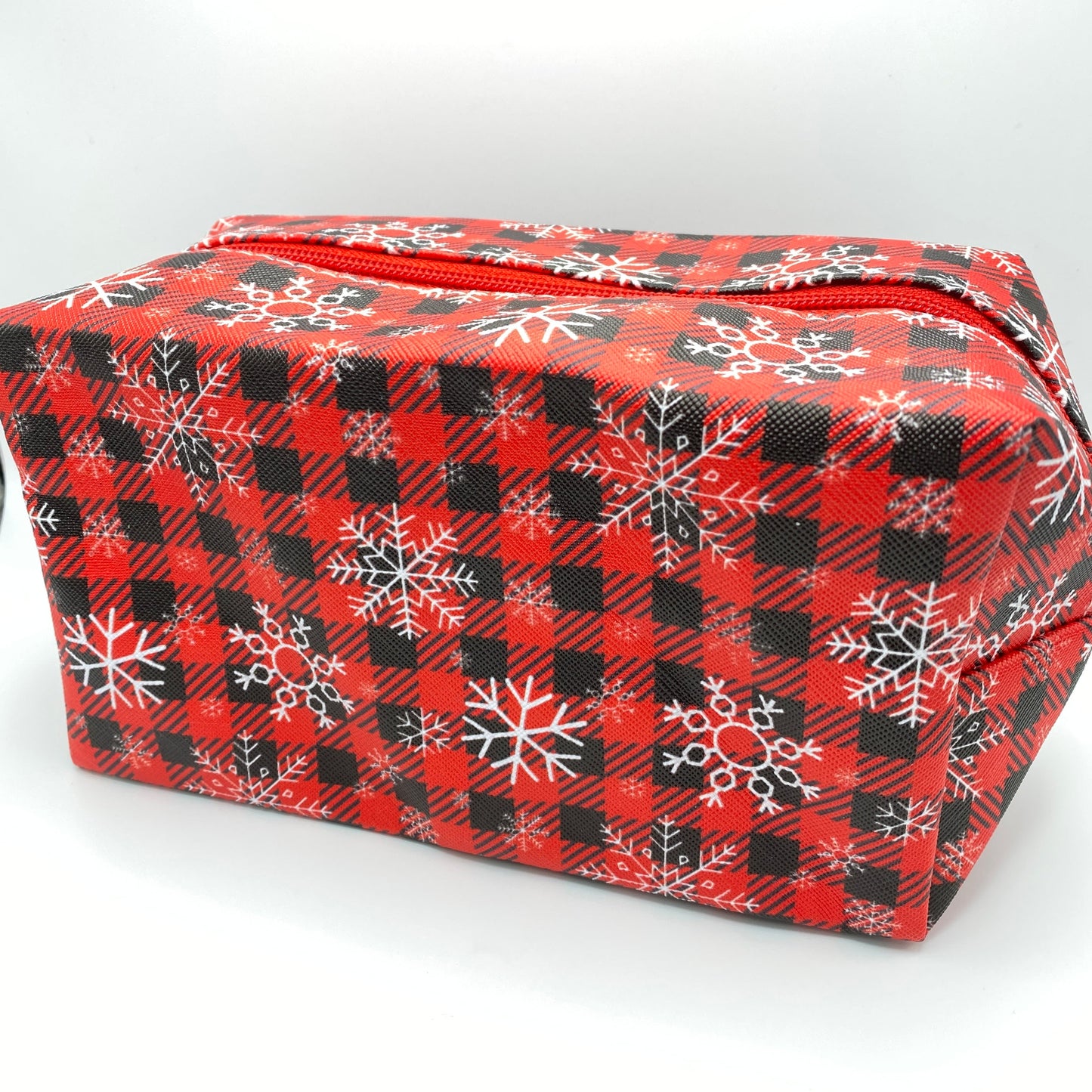 Pouch - Stand Up Rectangle Zip - Red Plaid Snowflake