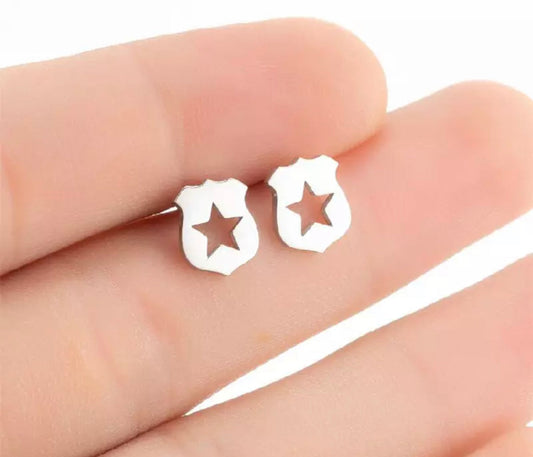 Metal Stud Earrings - Police Badge