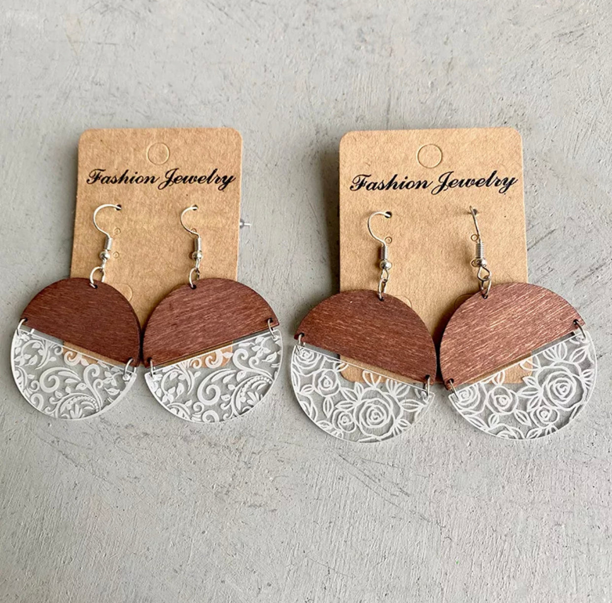 Wood & Acrylic Earrings - Half & Half