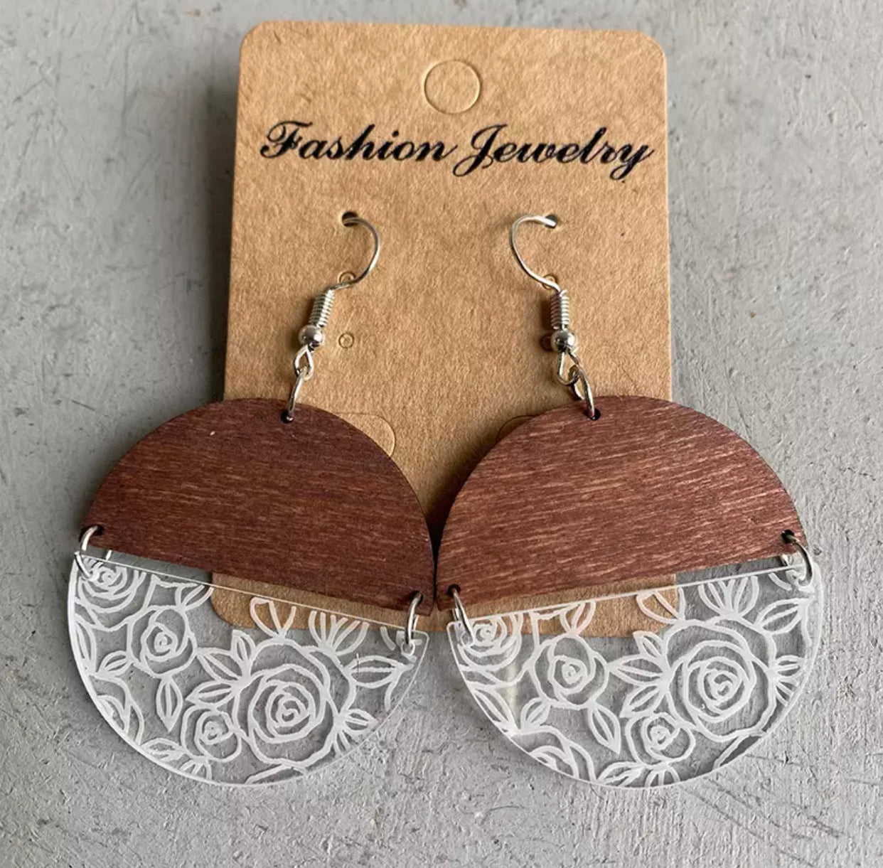 Wood & Acrylic Earrings - Half & Half