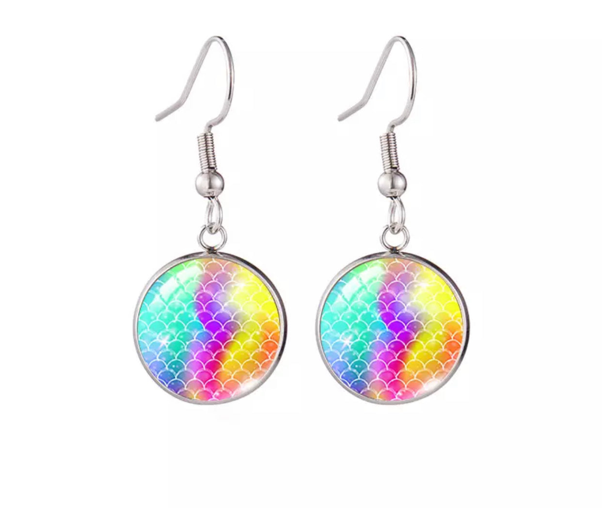 Glass Dome Drop Earrings - Mermaid