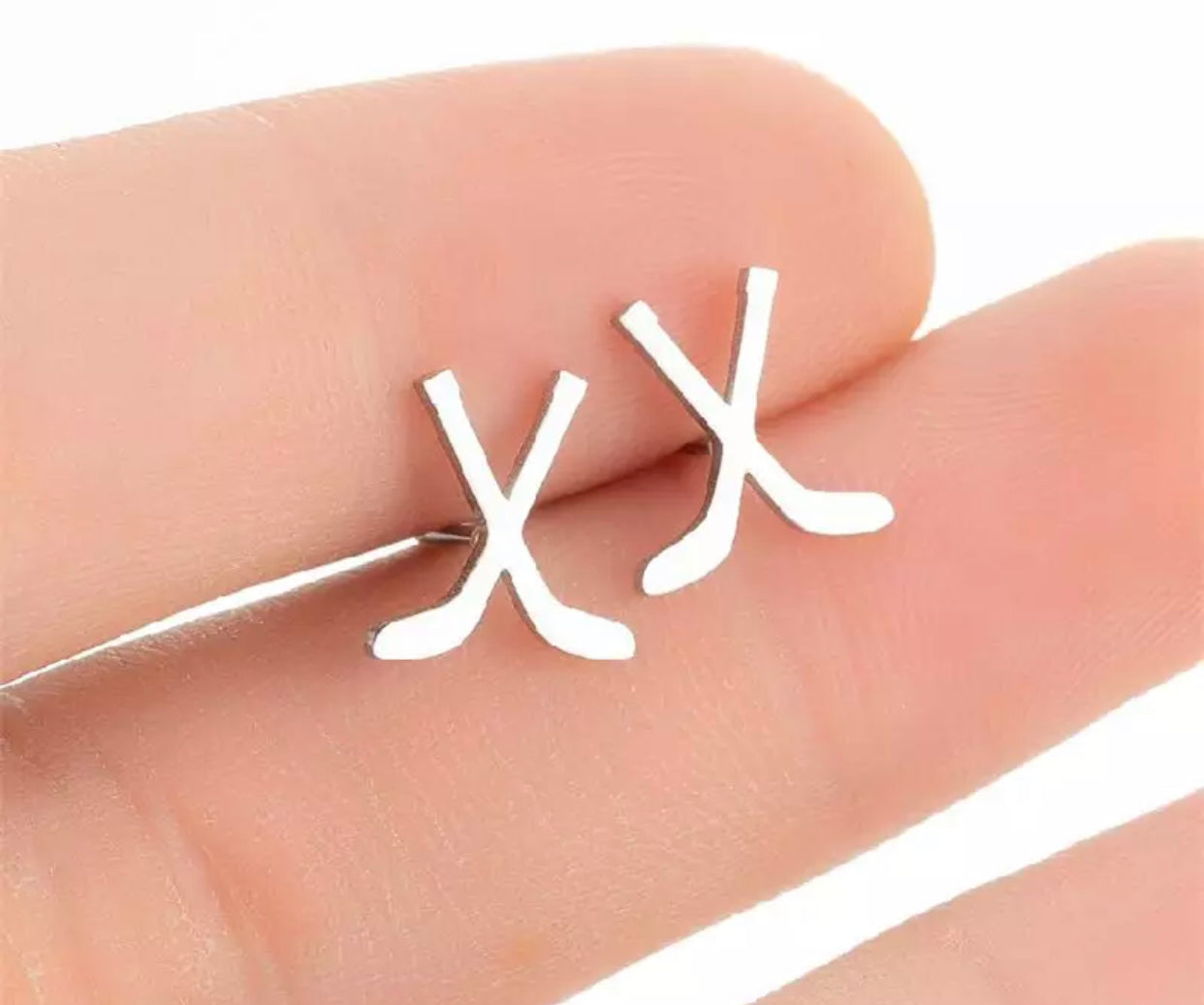 Metal Stud Earrings - Hockey Stick