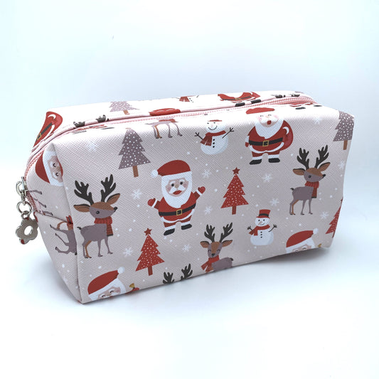 Pouch - Stand Up Rectangle Zip - Pink Christmas