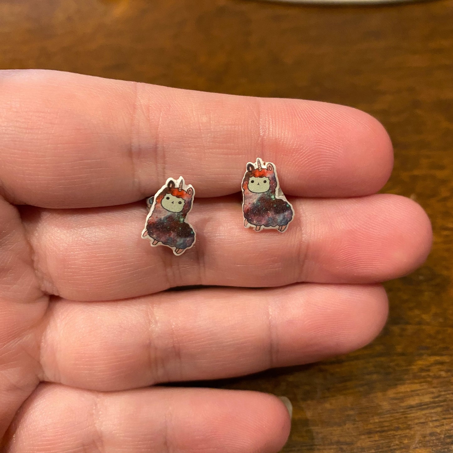 Acrylic Stud Earrings - Tie Dye Llama-Unicorn