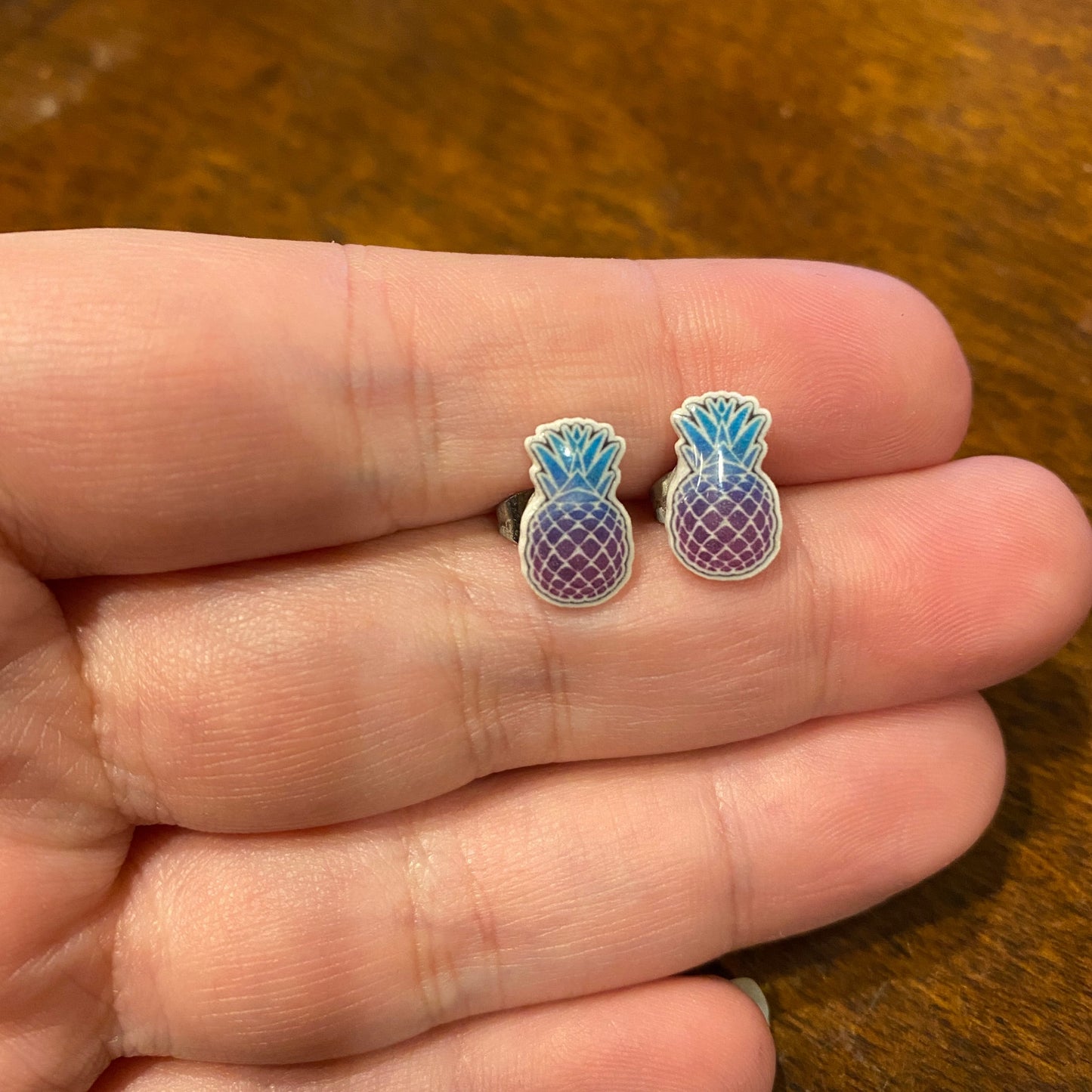 Acrylic Stud Earrings - Pineapple Blue Purple