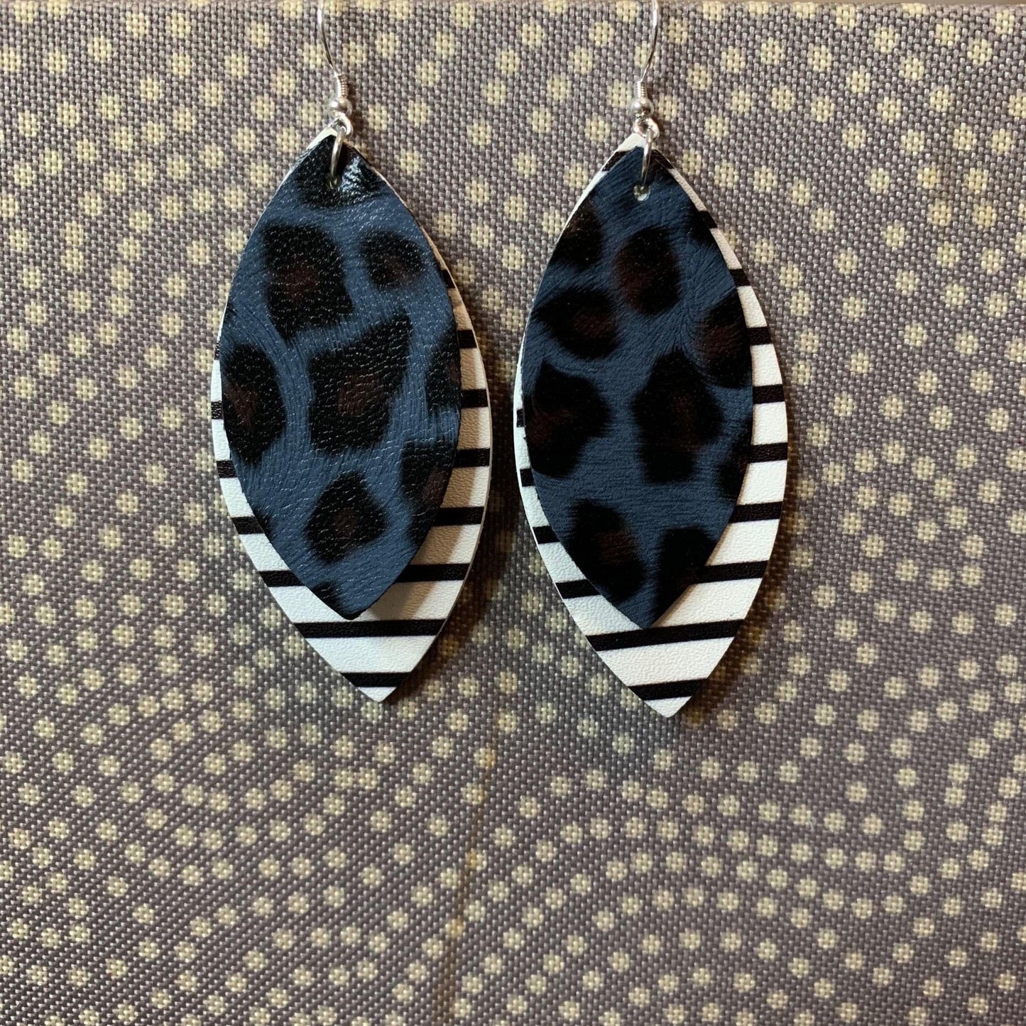 Faux Leather Earrings - Animal Print Diamond Double