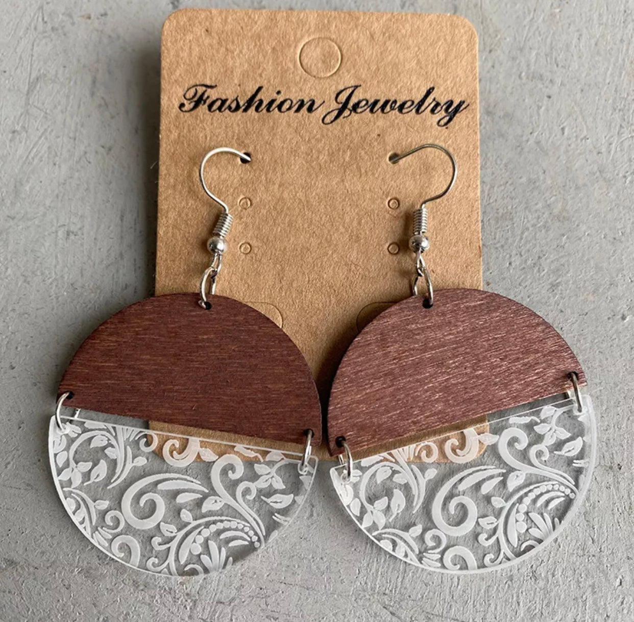 Wood & Acrylic Earrings - Half & Half