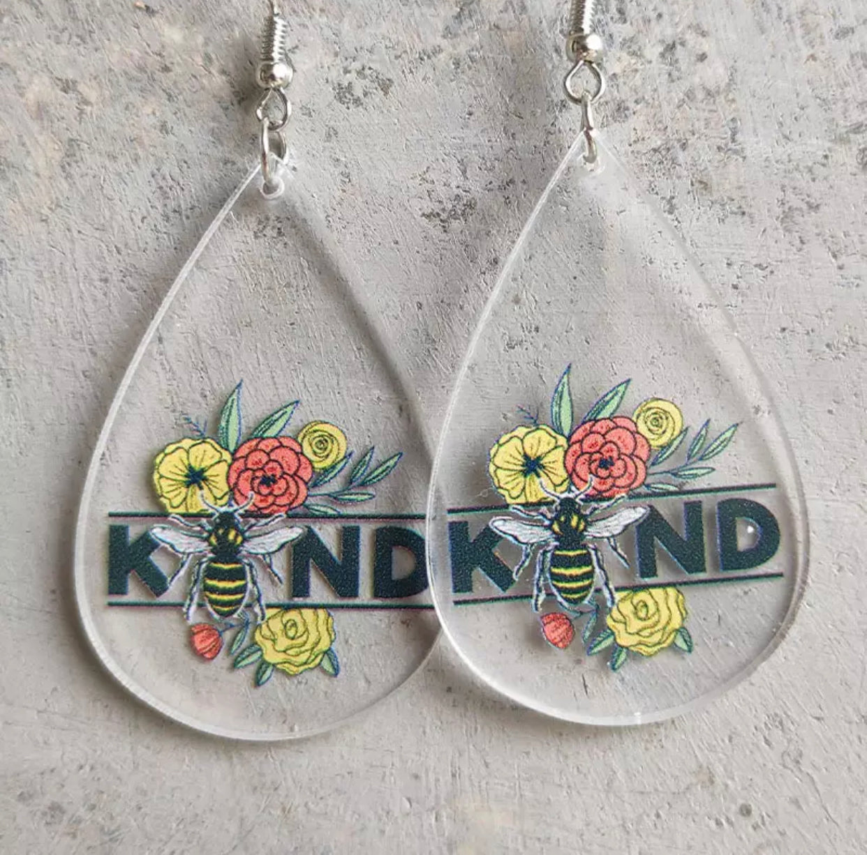 Acrylic Hook Dangle Earrings - Kind (Bee) Teardrops