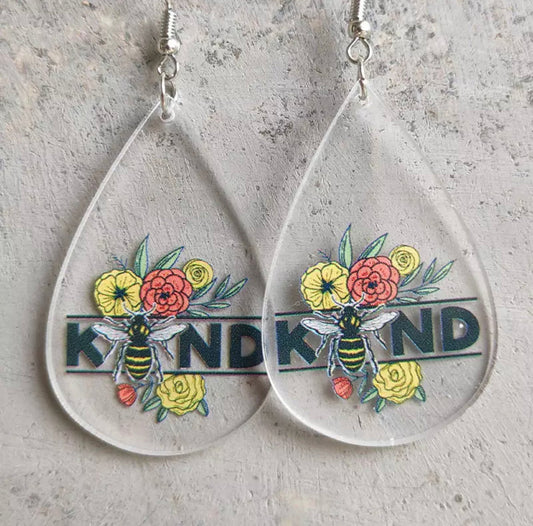 Acrylic Hook Dangle Earrings - Kind (Bee) Teardrops