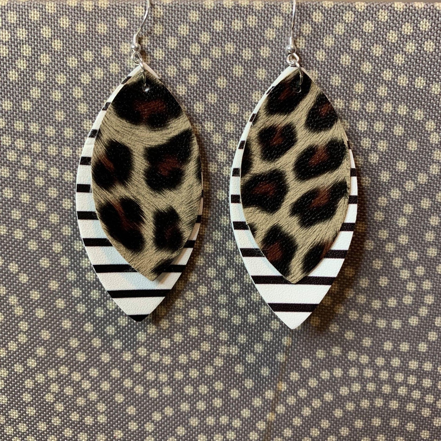 Faux Leather Earrings - Animal Print Diamond Double