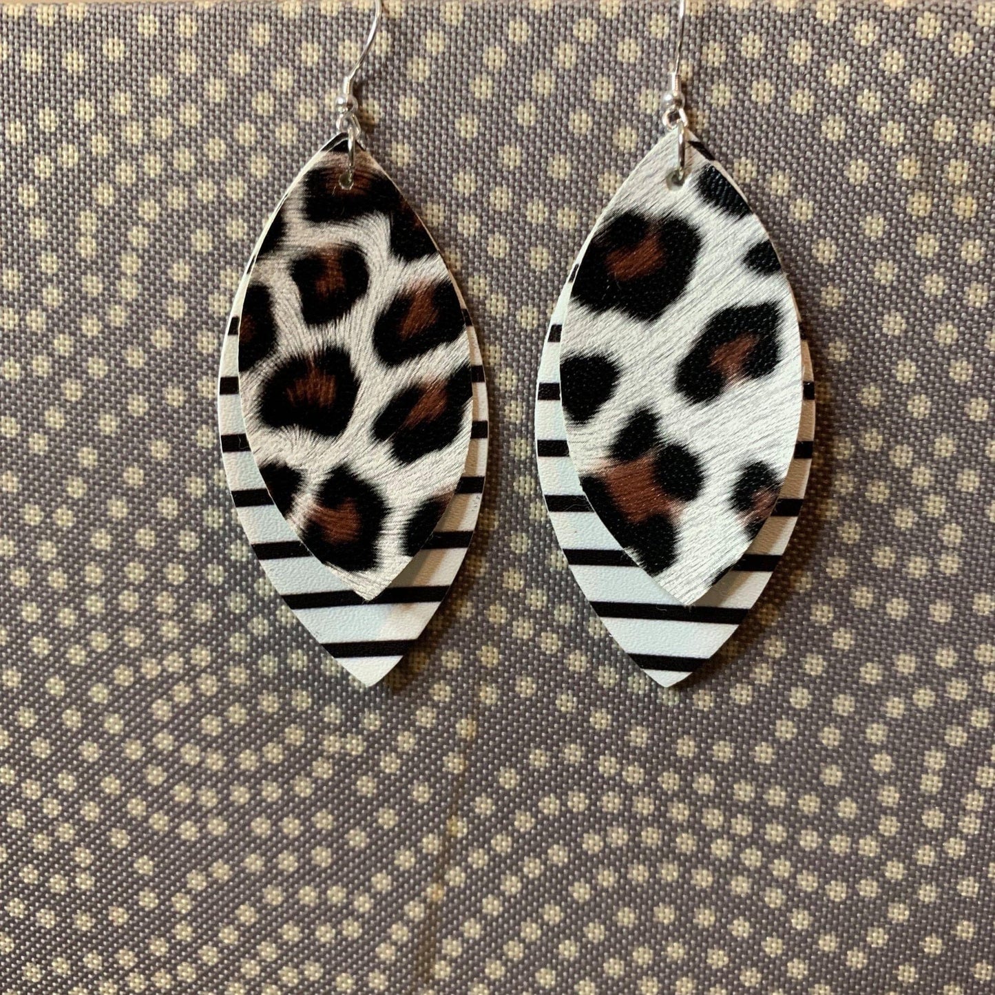Faux Leather Earrings - Animal Print Diamond Double