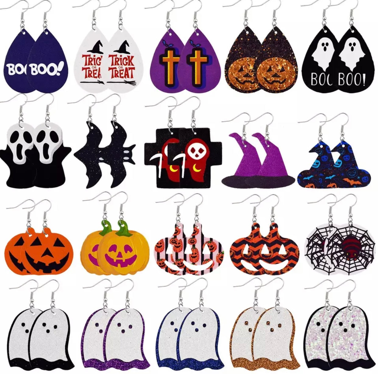 Faux Leather Earrings - Halloween Graphic