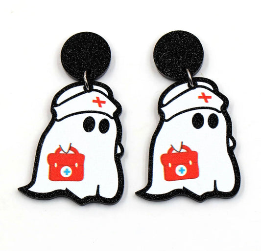 Acrylic Stud Dangles - Nurse Ghost - Halloween