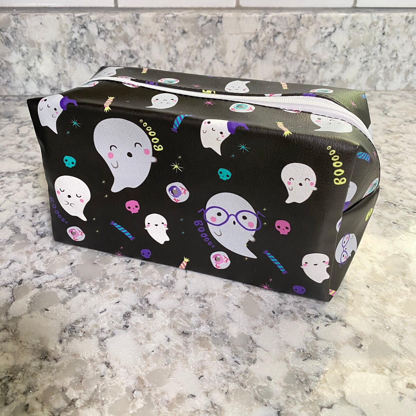 Pouch - Stand Up Rectangle Zip - Glasses Ghosts