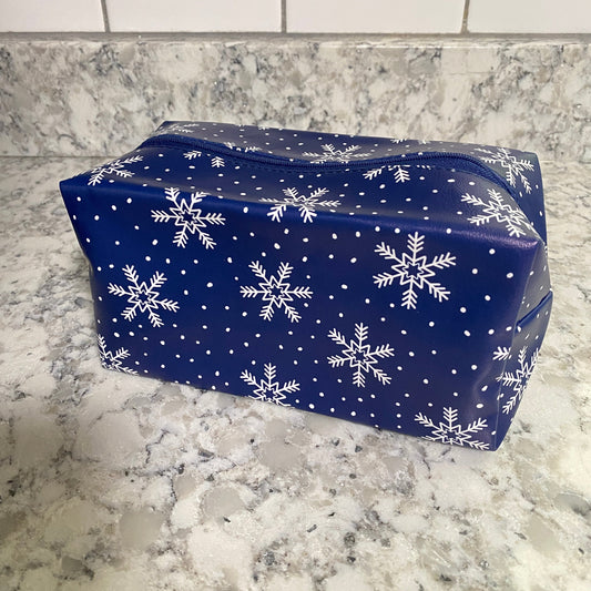 Pouch - Stand Up Rectangle Zip - Blue Snowflake