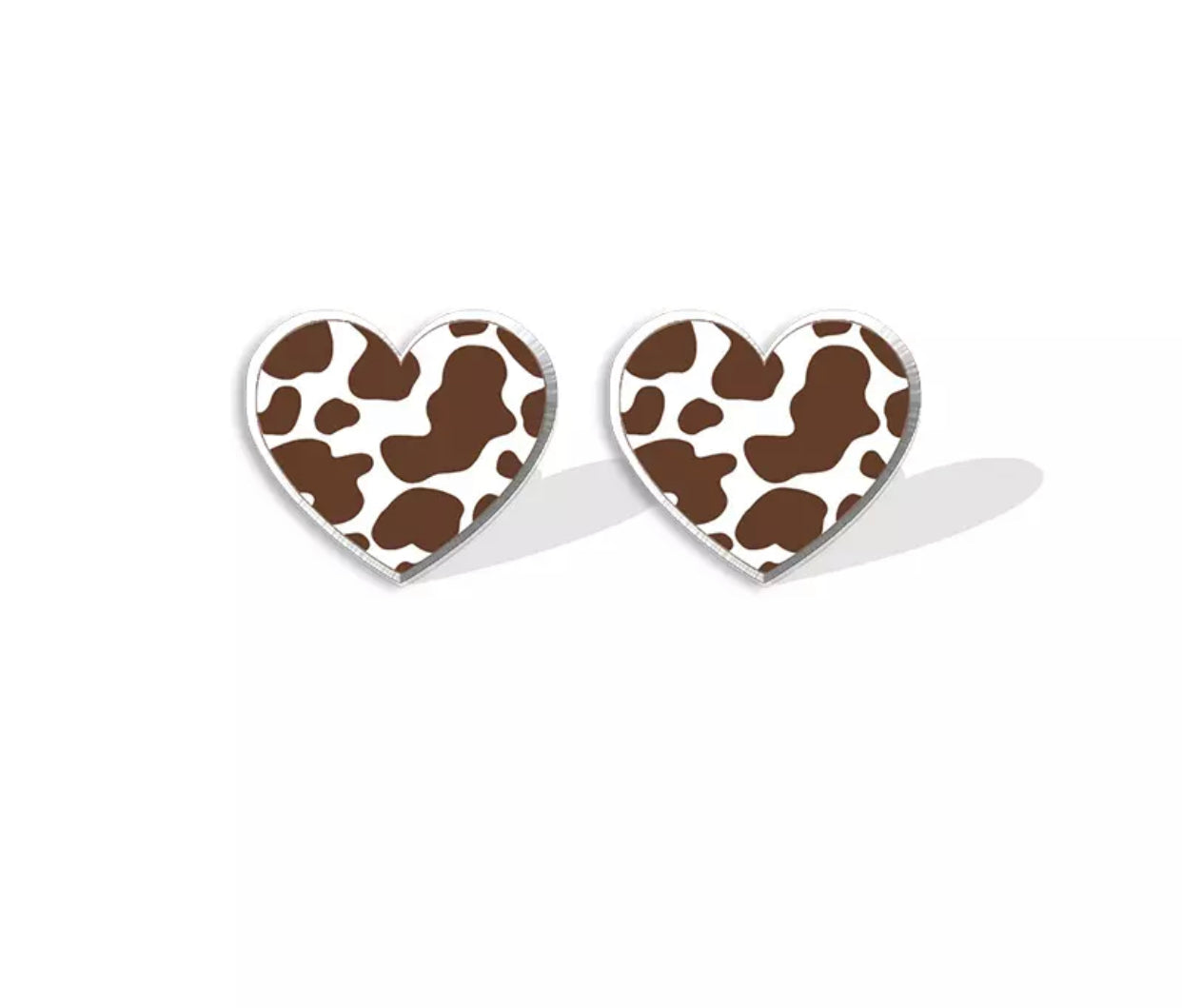 Acrylic Stud Earrings - Brown Cow Heart