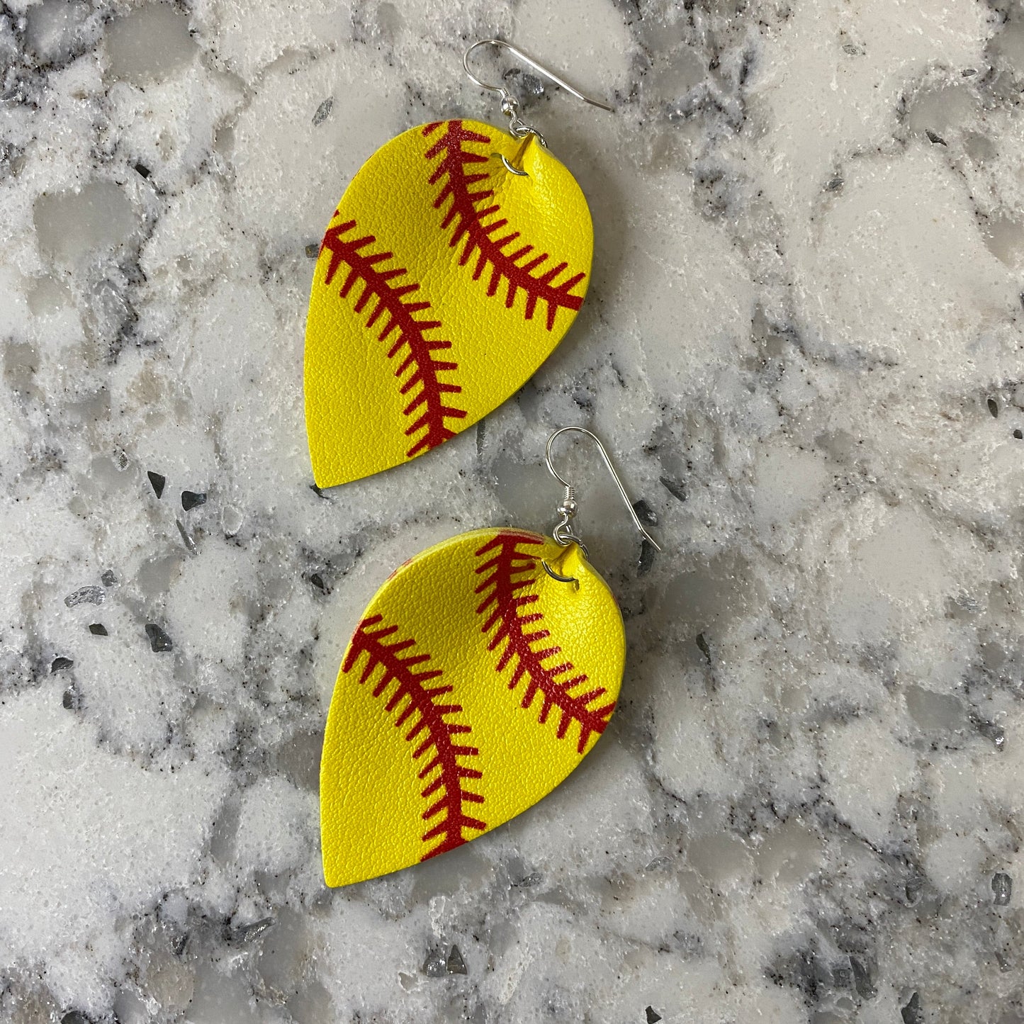 Faux Leather Earrings - Softball Leaf Shape