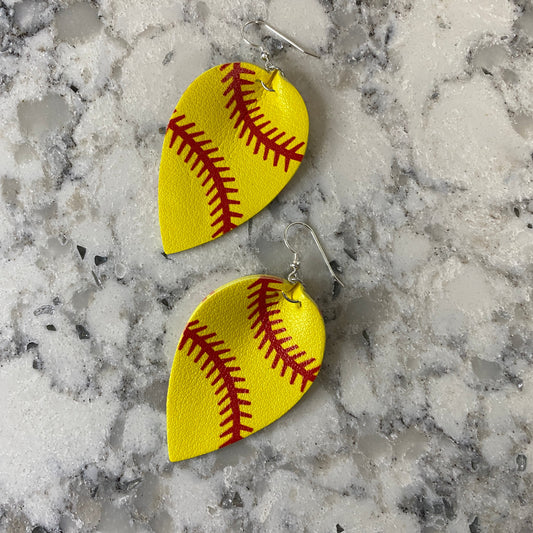 Faux Leather Earrings - Softball Leaf Shape