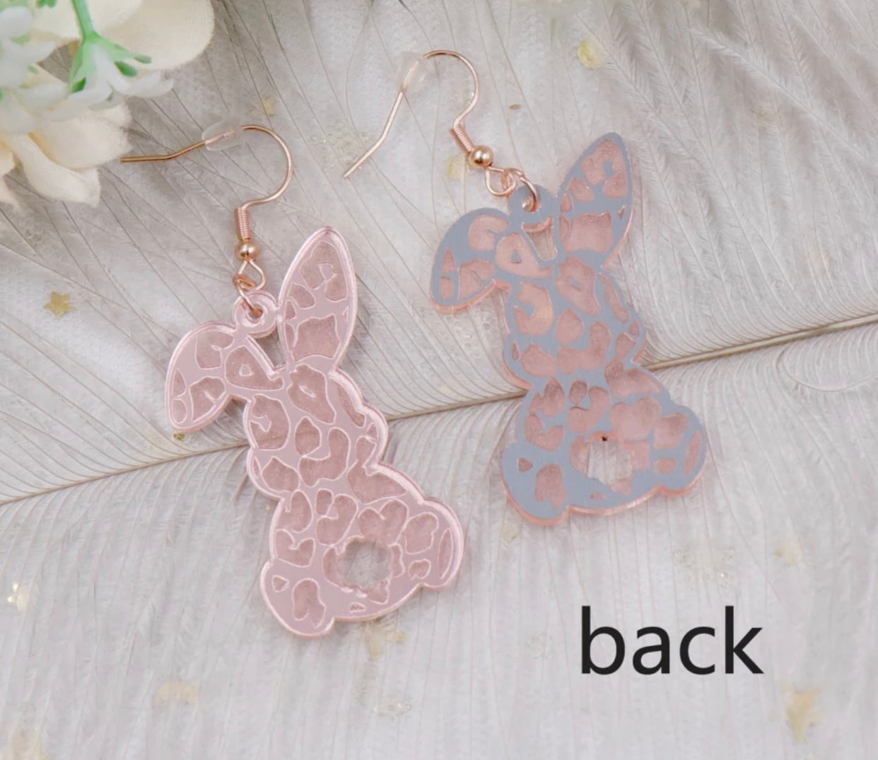 Acrylic Hook Dangle Earrings - Pink Bunny