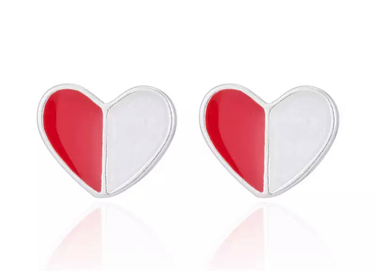 Metal Stud Earrings - Half & Half Heart