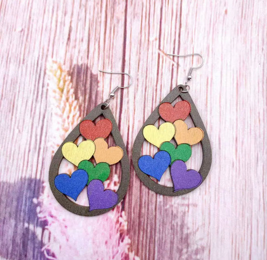 Wooden Teardrops - Rainbow Heart