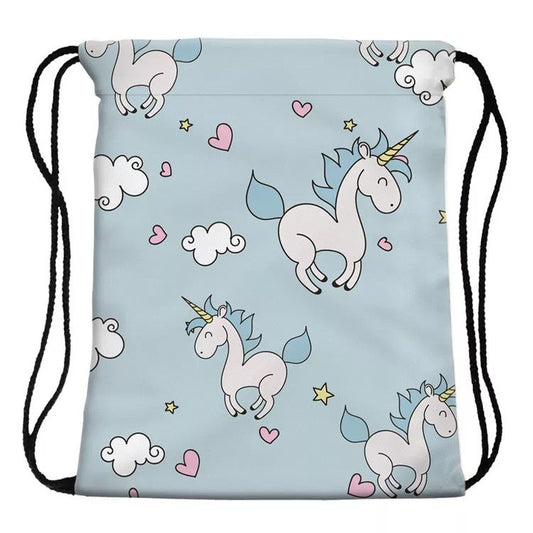 Drawstring Bag - Light Blue Unicorn