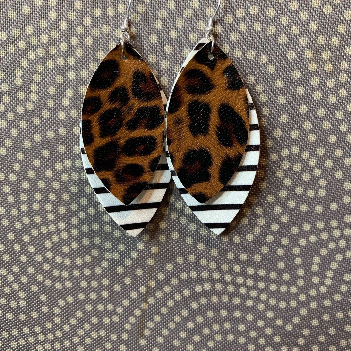 Faux Leather Earrings - Animal Print Diamond Double