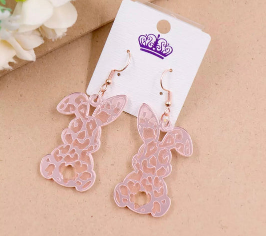 Acrylic Hook Dangle Earrings - Pink Bunny