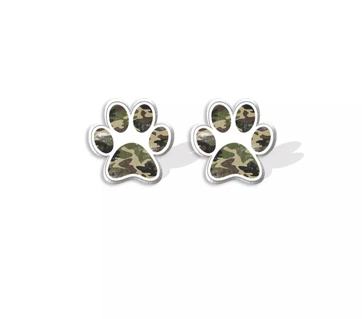 Acrylic Stud Earrings - Camo Paw