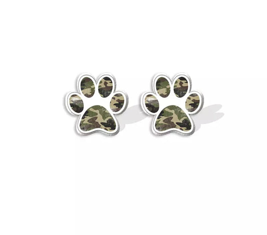 Acrylic Stud Earrings - Camo Paw