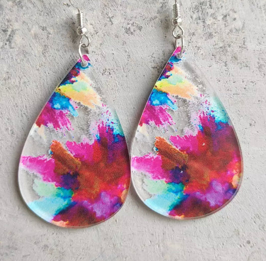 Acrylic Hook Dangle Earrings - Pink Blue Mint Teardrops