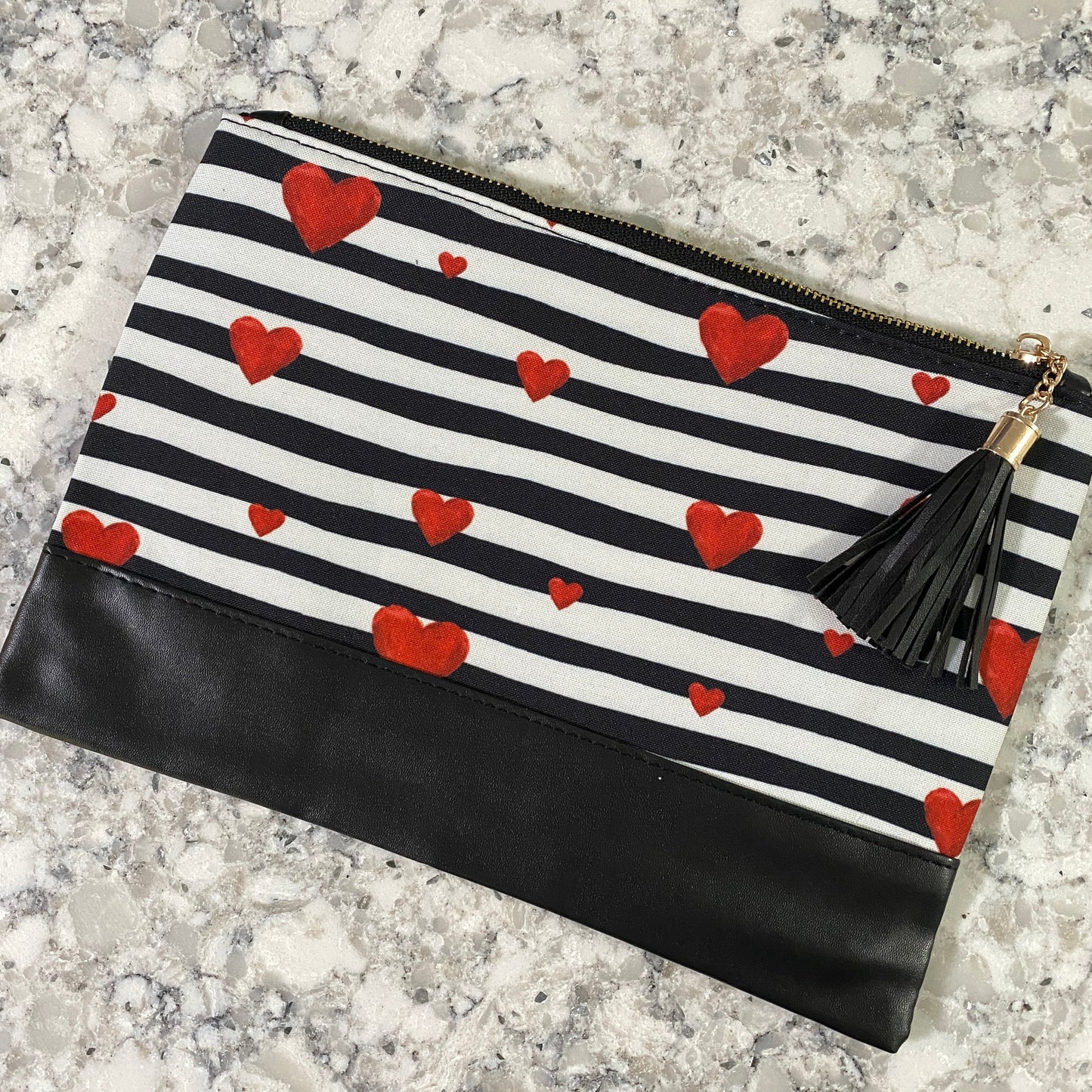 Clutch - Oversized Faux Leather & Canvas - White Plaid