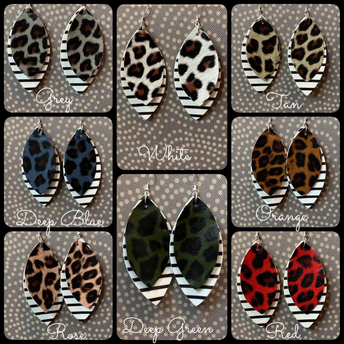 Faux Leather Earrings - Animal Print Diamond Double