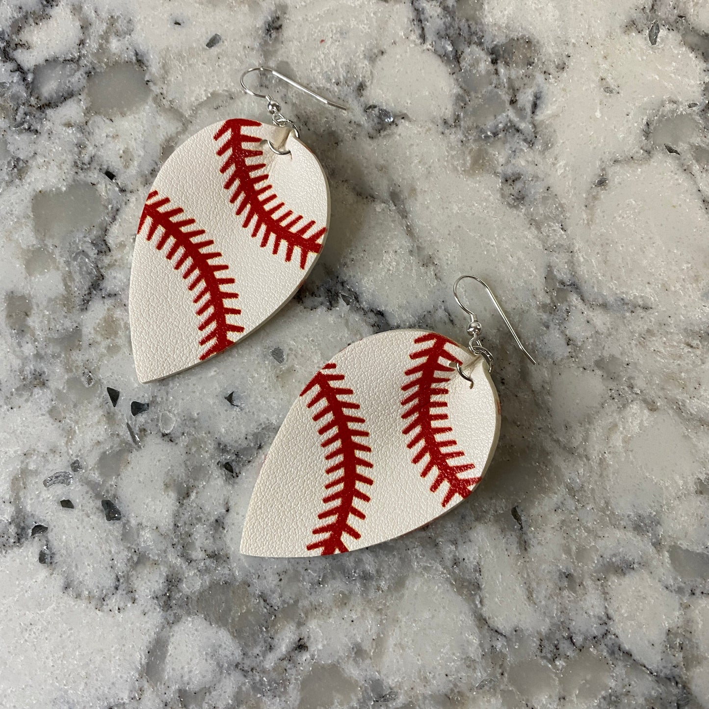 Faux Leather Earrings - Baseball Leaf Shape
