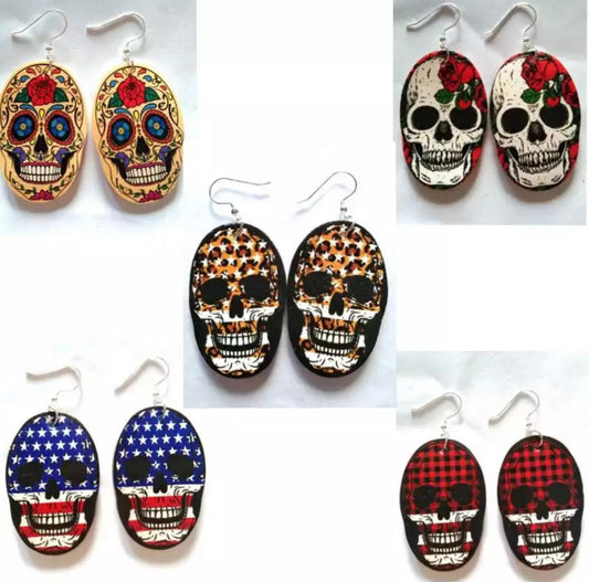 Faux Leather Earrings - Halloween Skulls