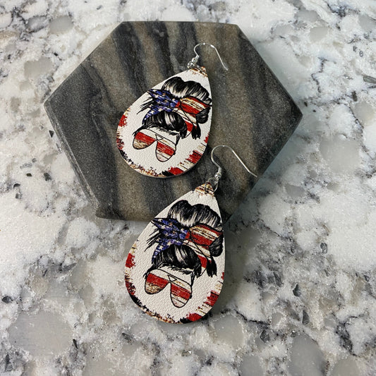 Faux Leather Earrings - Americana Girl Teardrops