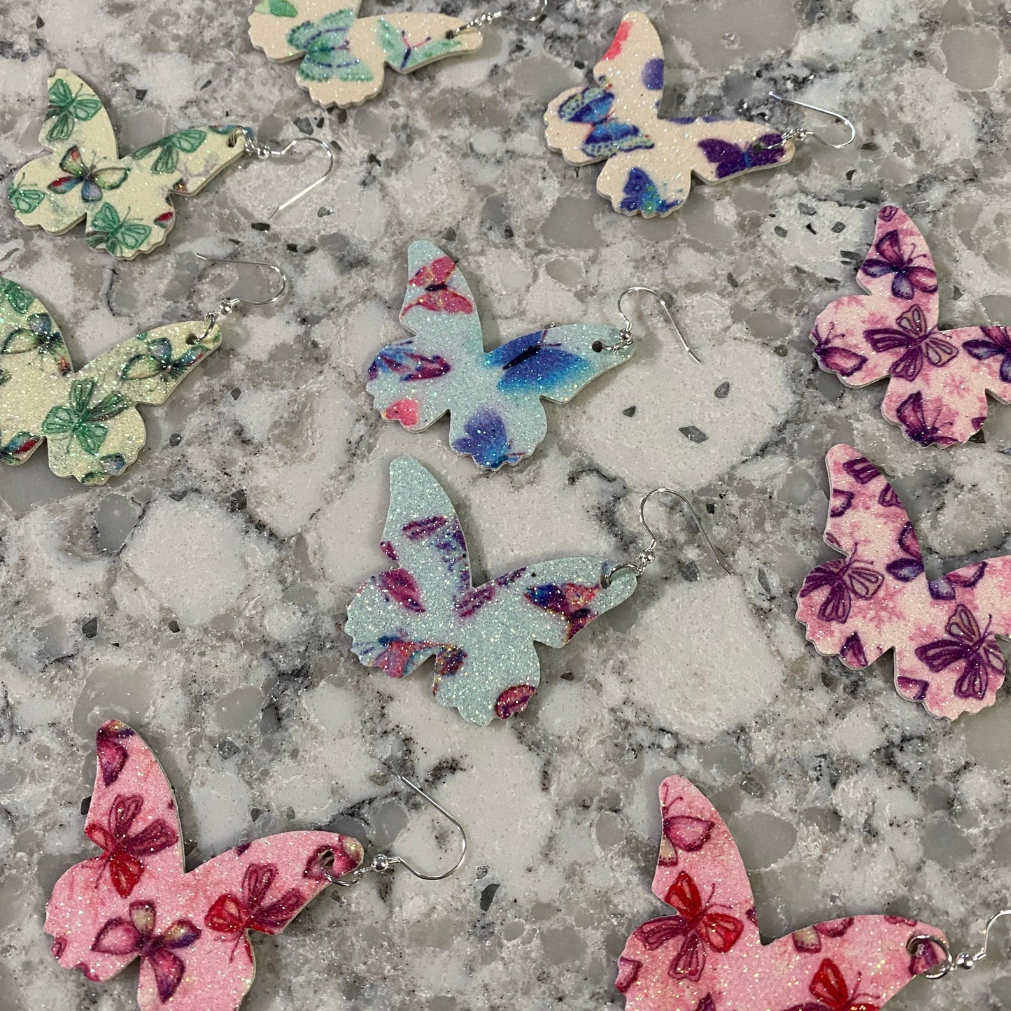 Faux Leather Earrings - Butterfly Shaped Sparkle