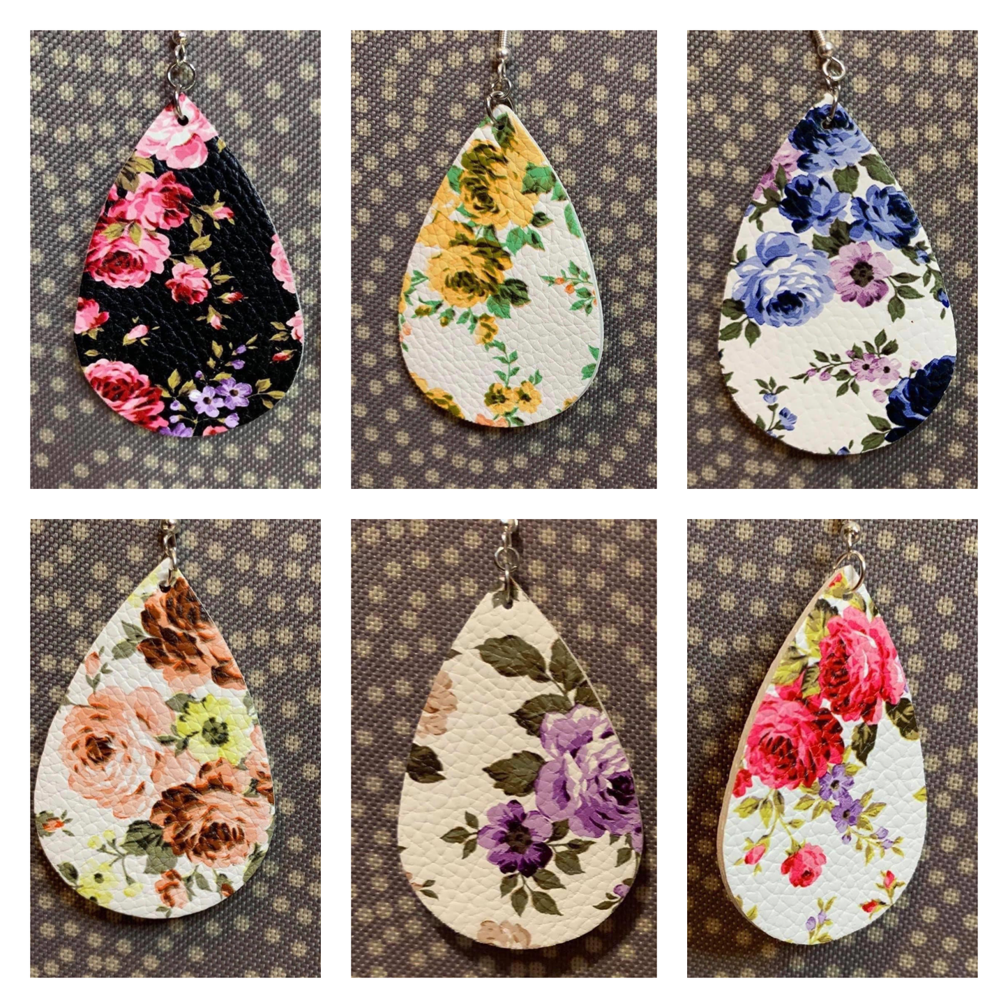 Faux Leather Earrings - Dorothy Floral Teardrops