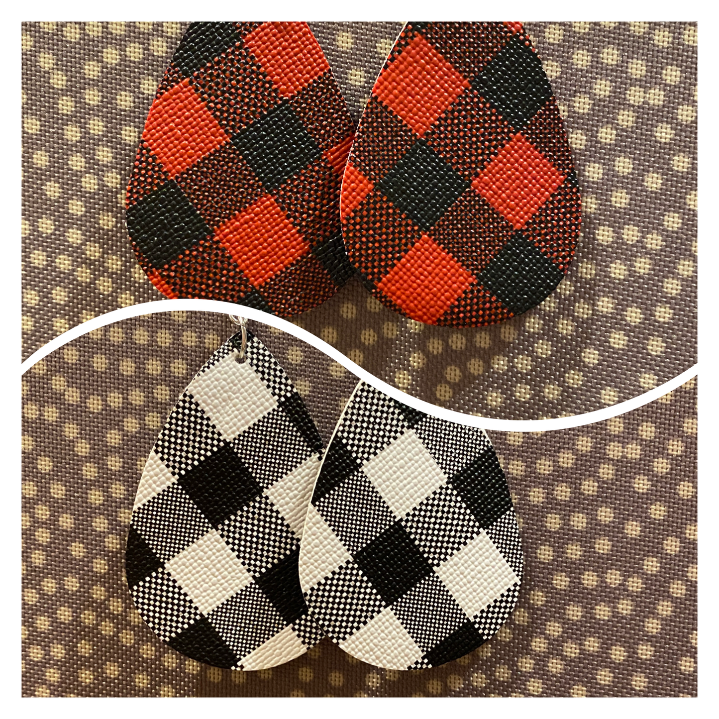 Faux Leather Earrings - Buffalo Plaid Teardrops