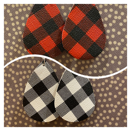 Faux Leather Earrings - Buffalo Plaid Teardrops