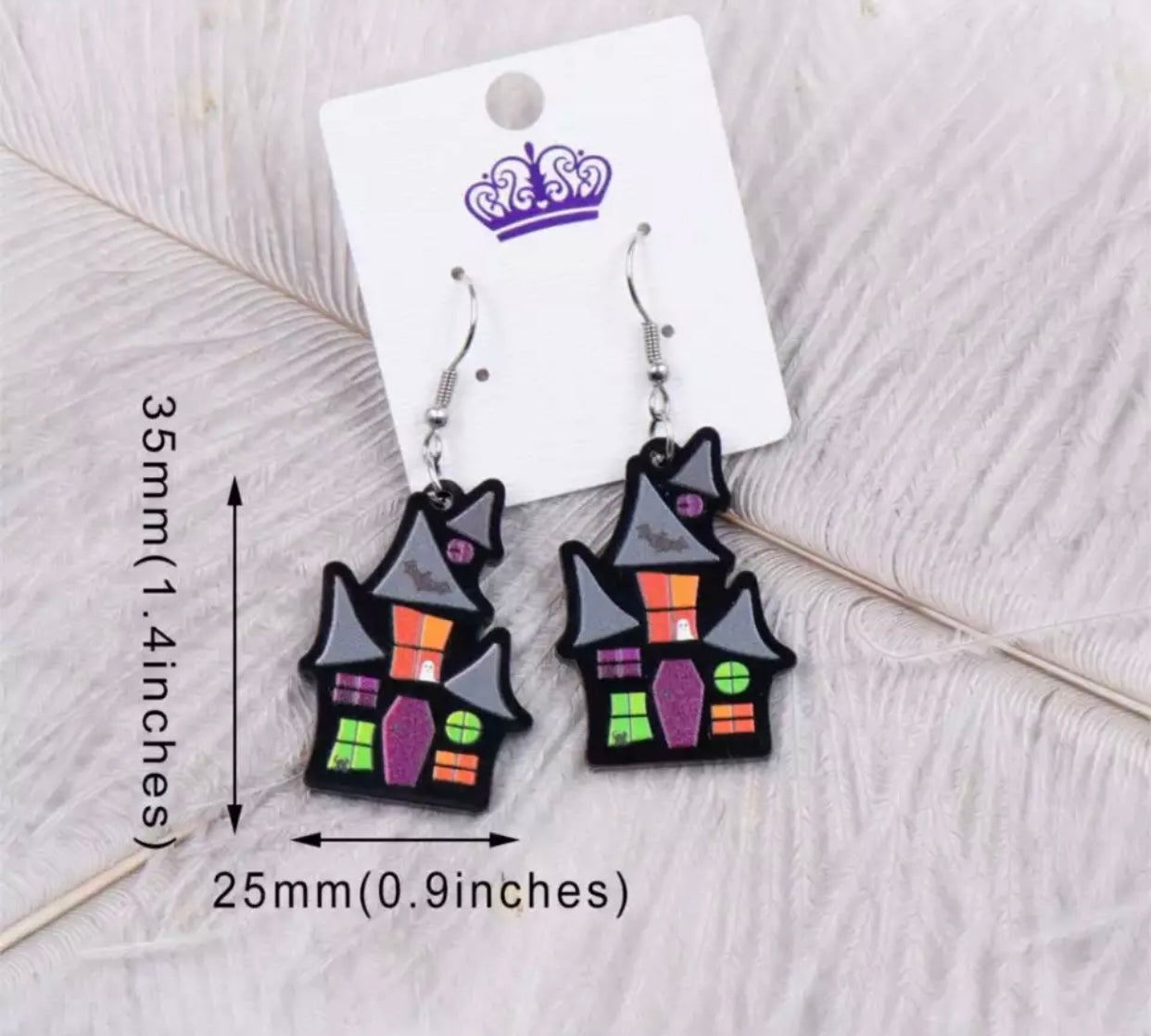 Acrylic Dangle Earrings - Haunted House - Halloween
