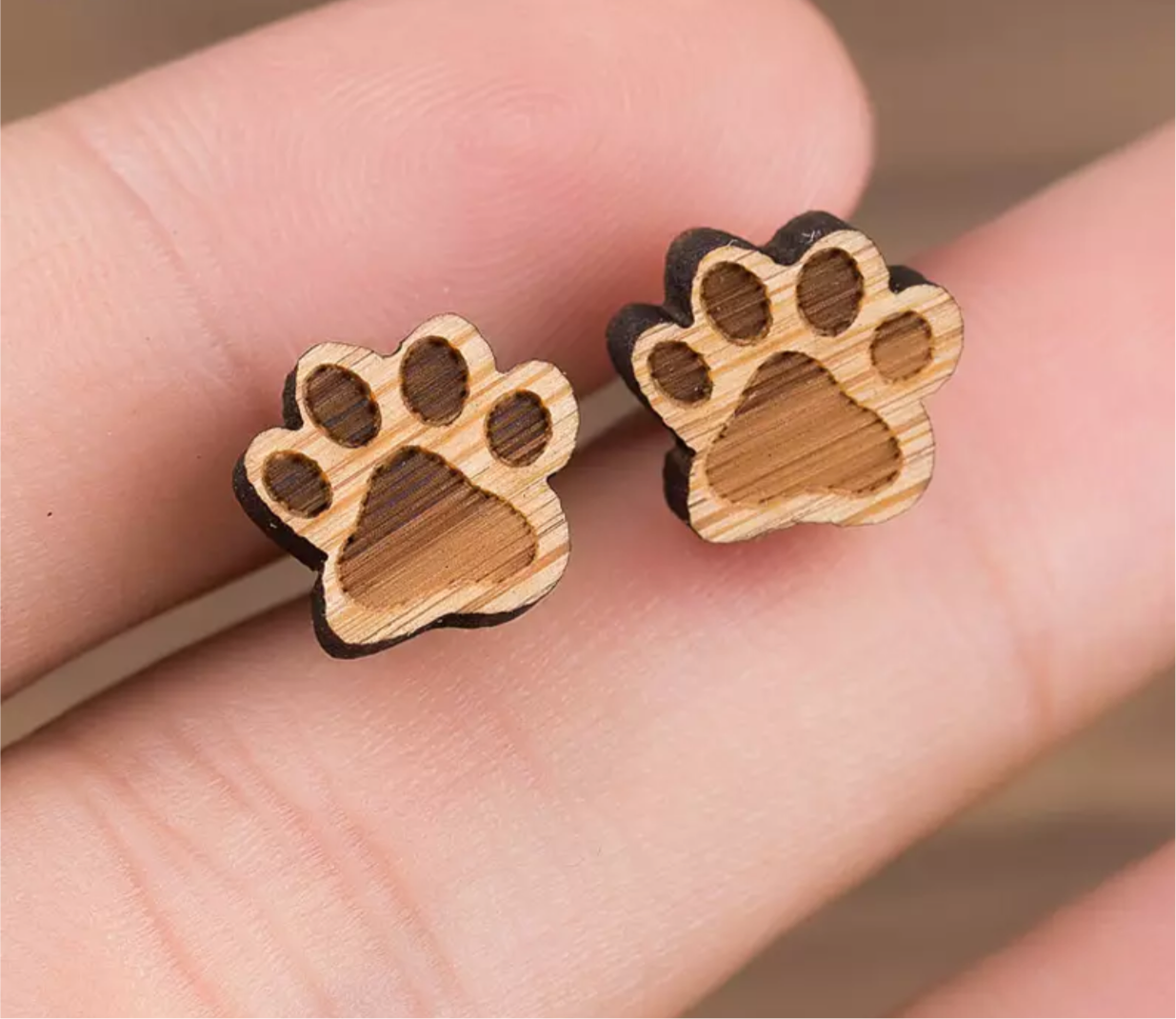 Wooden Paw Print Earring