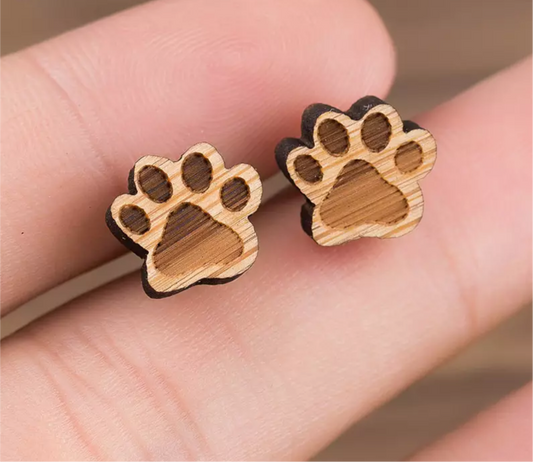 Wooden Paw Print Earring